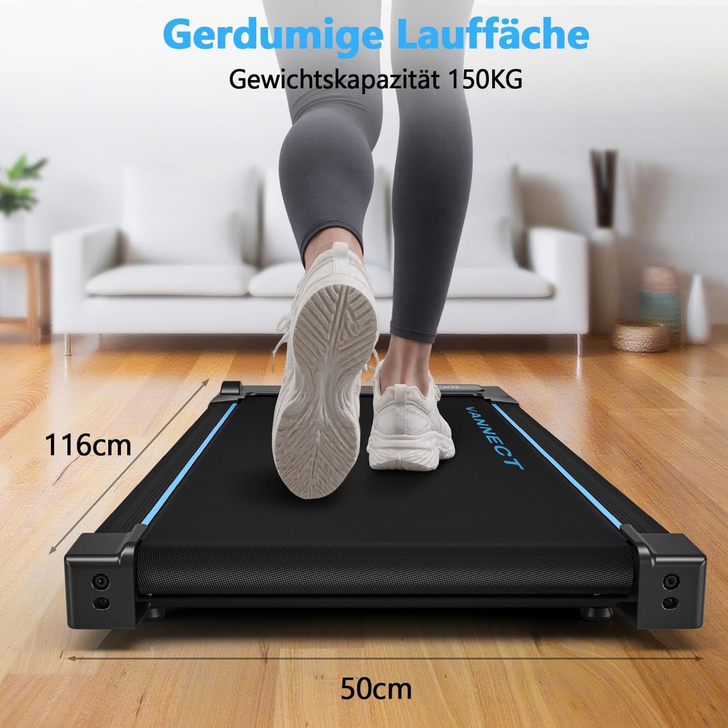 Walking Pad mit Fernbedienung und LED-Anzeige, Schwarz+Blau