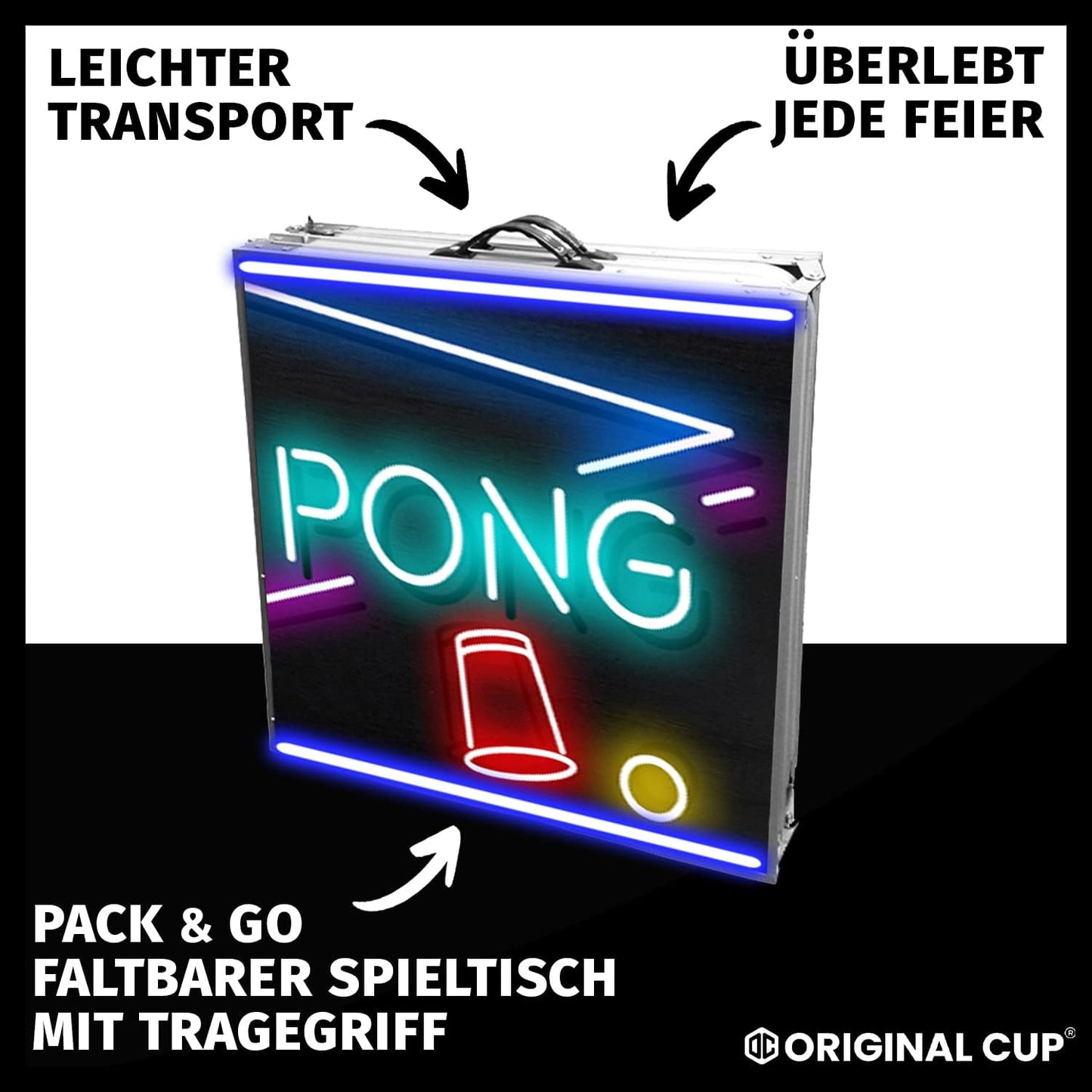 Beer Pong Tisch mit Spotlightholes und Neonlicht, Bier-pong Tisch