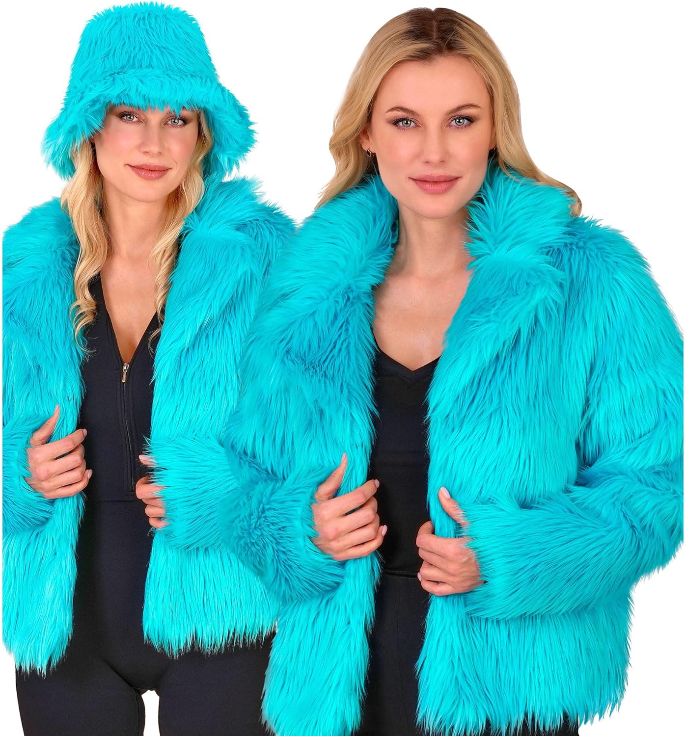 Türkise Damen Plüschjacke, Türkis L-XL