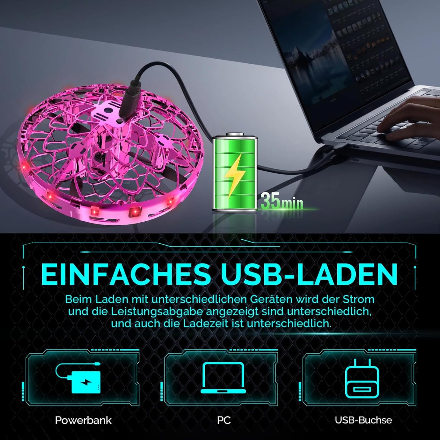 Mini UFO Drohne mit LED-Licht und Handsteuerung, Rot
