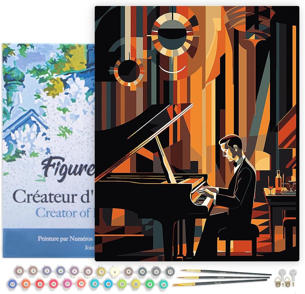 Malen Nach Zahlen Set Art-Deco-Mann, Art-Deco-Mann am Klavier 40x50cm Mit Rahmen (bereits gespannt)