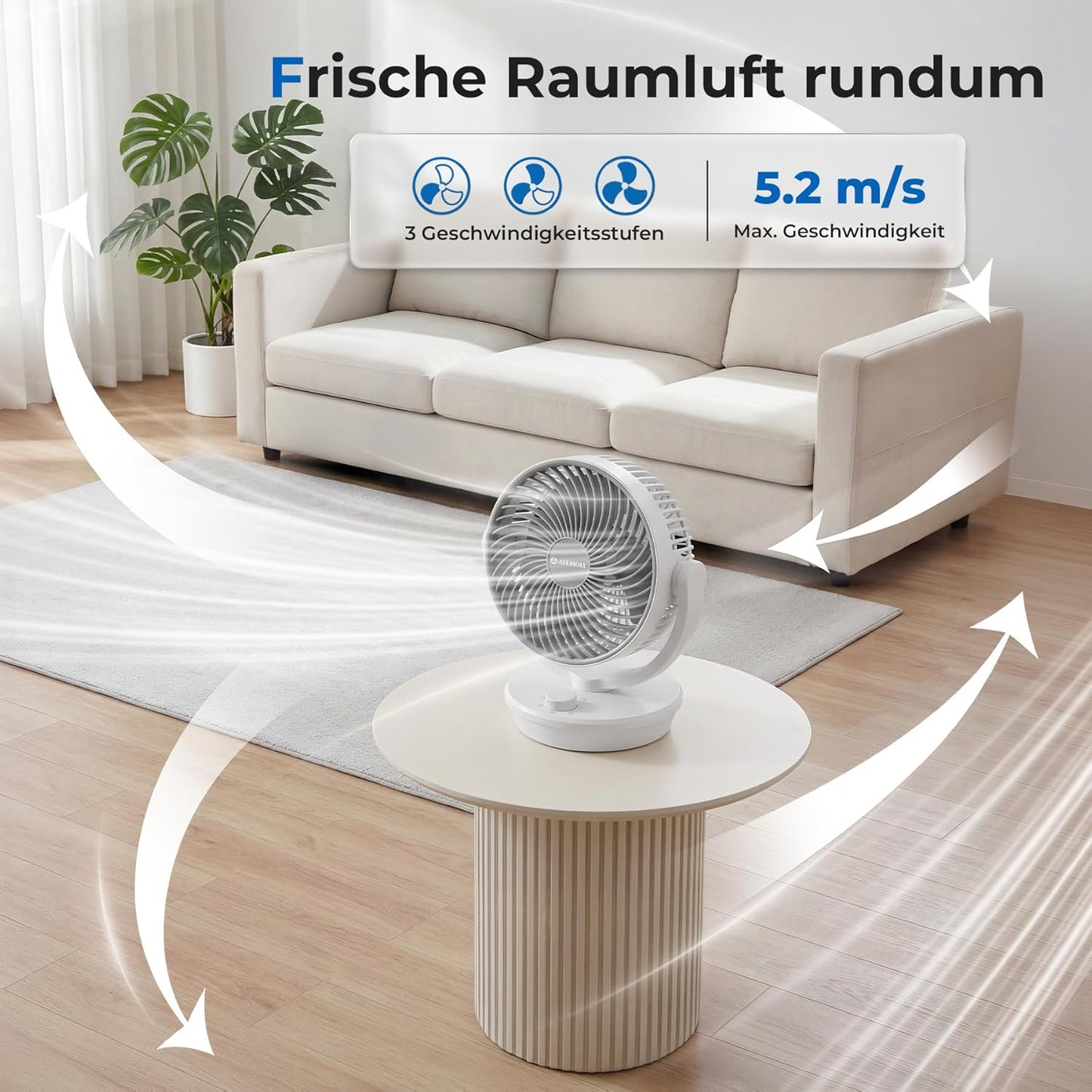 Tischventilator mit Oszillation, Weiss