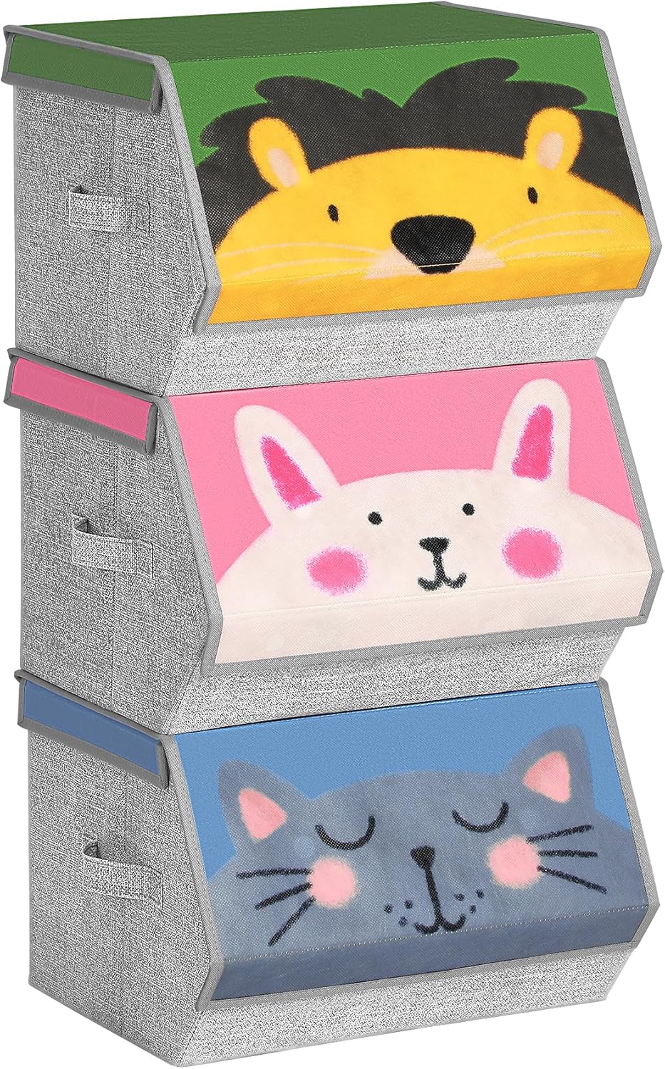 3er-Set faltbare Aufbewahrungsboxen mit Tiermotiven, Löwe-, Kaninchen-, Katze-Motive
