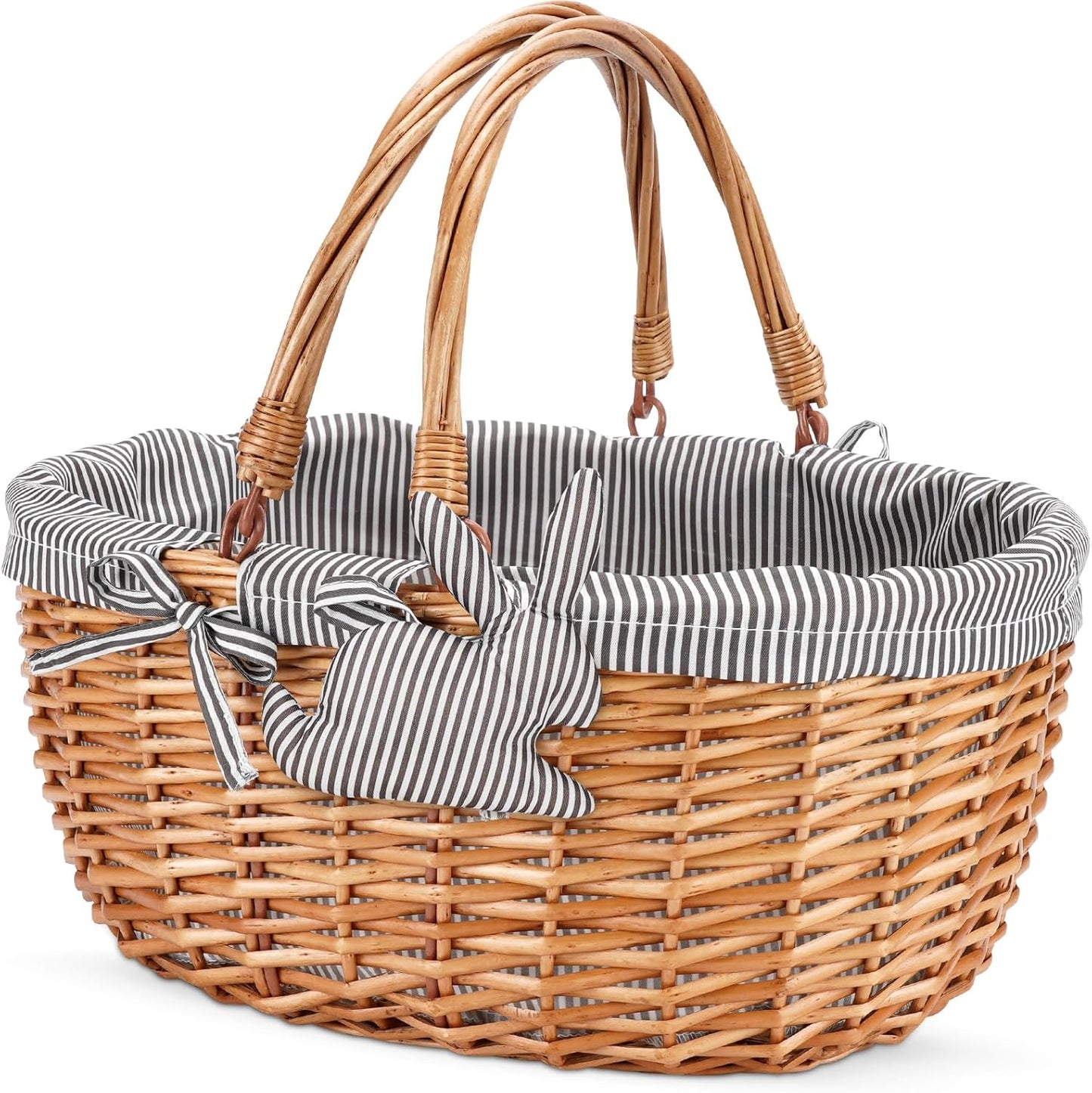Picknickkorb mit Doppelfaltgriffen, Graue Streifen