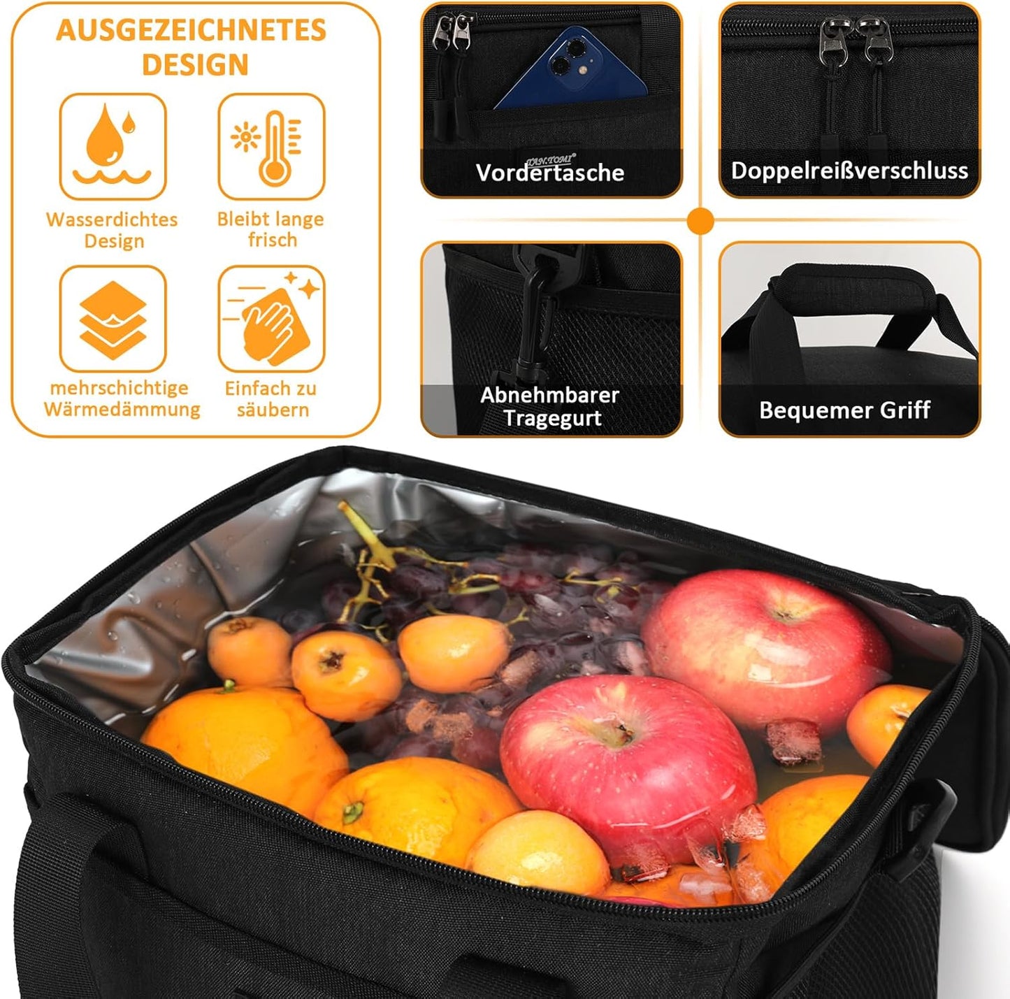 Faltbare Kühltasche, 15L Schwarz