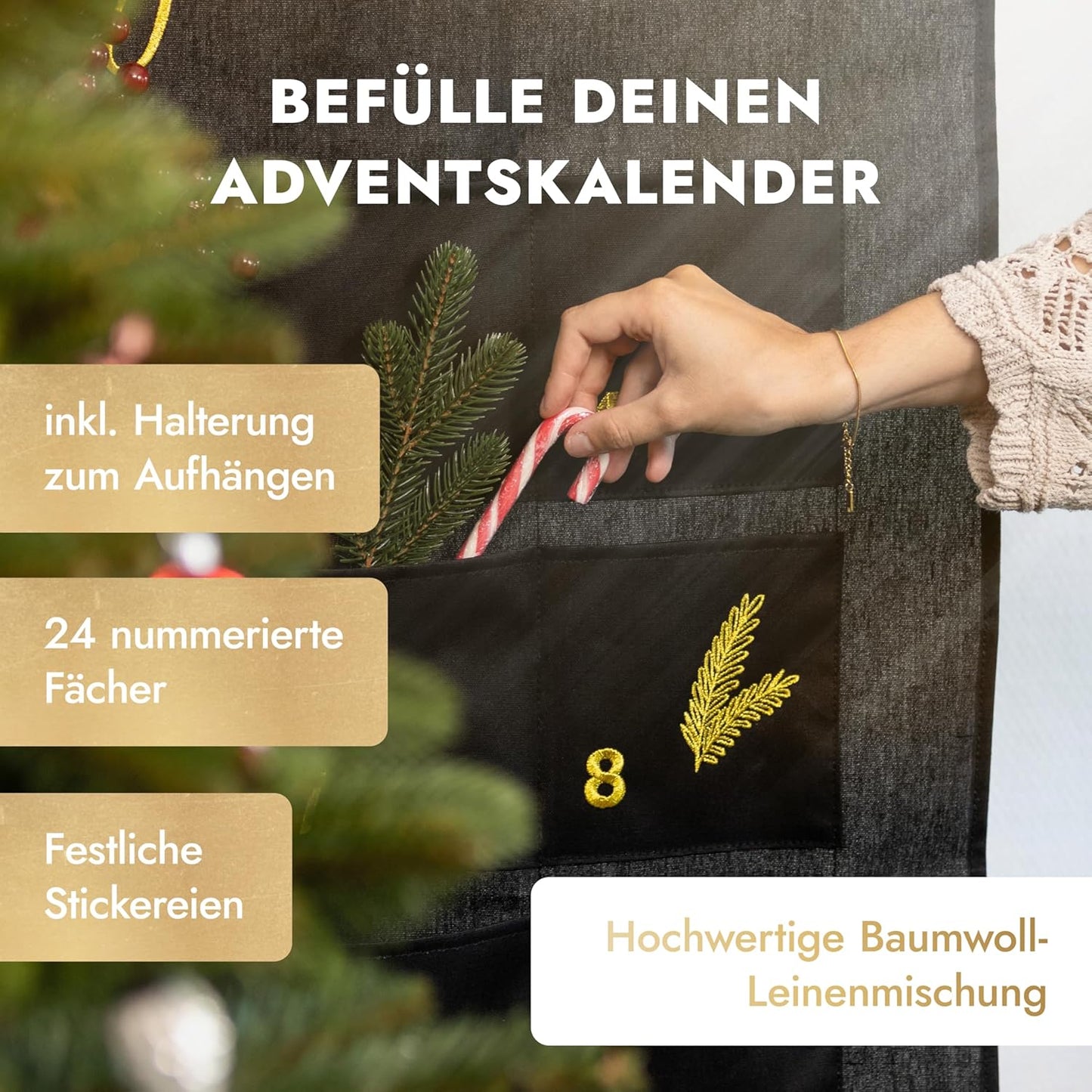 Adventskalender zum Befüllen, Schwarz - Gold