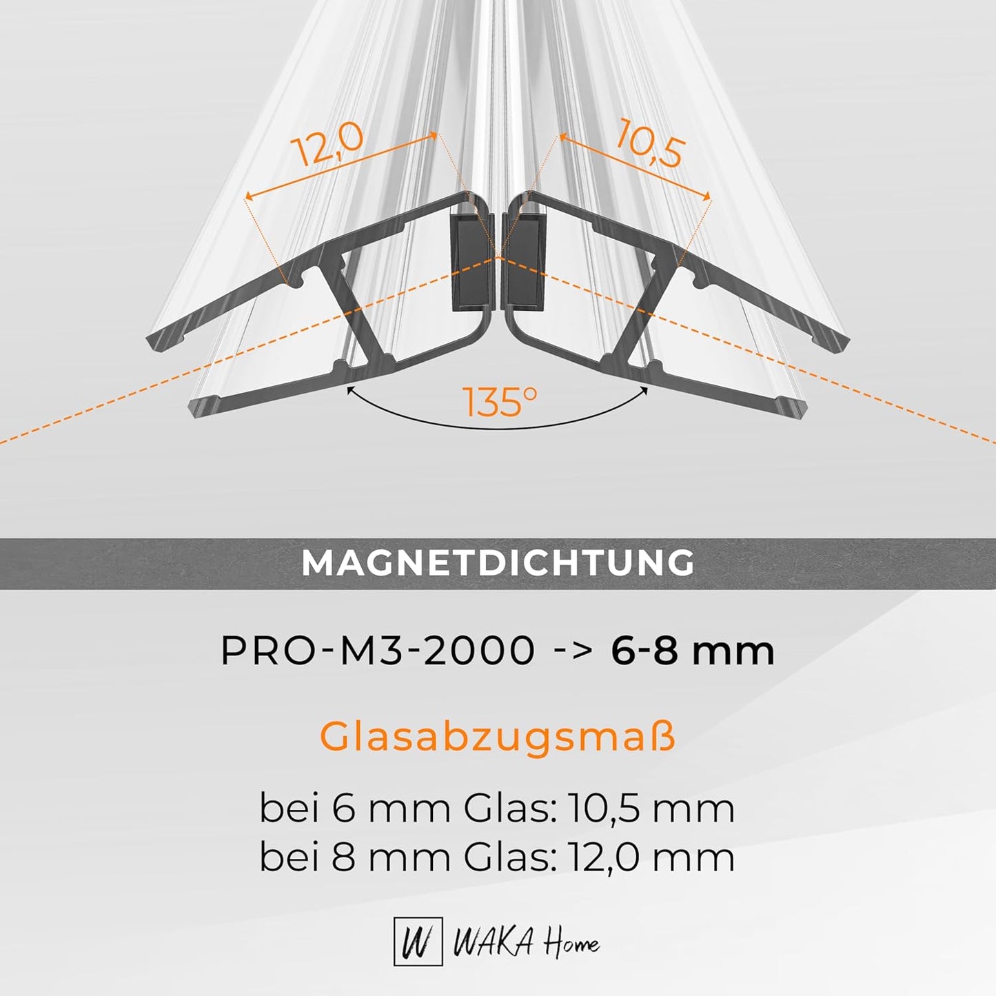 Duschdichtung für Glastüren, Transparent 6-8mm Glas | 135°