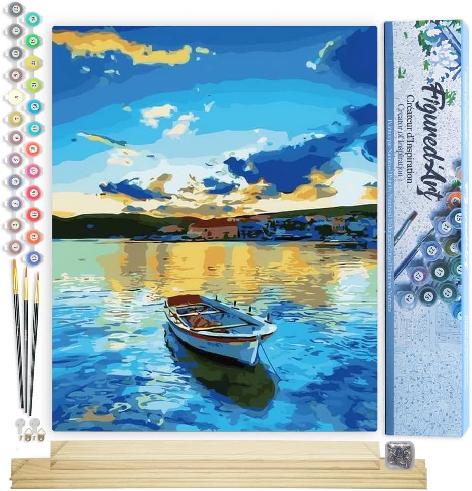 Malen nach Zahlen - Boot und Sonnenaufgang, Boot und Sonnenaufgang 40x50cm Mit Keilrahmen (nicht gespannt)