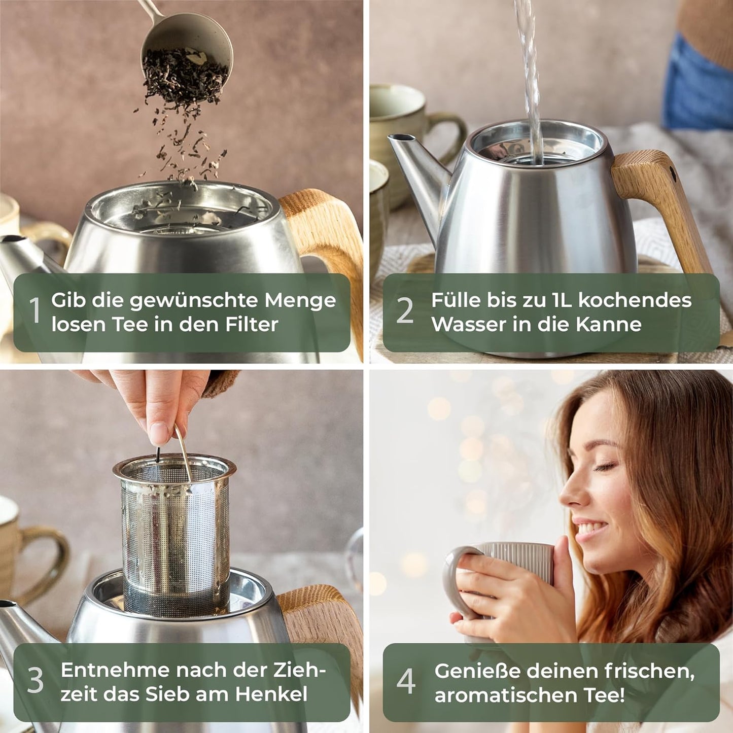 Doppelwandige Teekanne mit Siebeinsatz, Teekanne doppelwandig