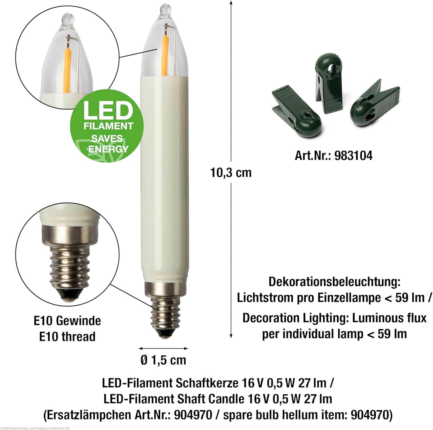 15 LED Christbaumkerzen, 9,8 m Lichterkette, 15 LED-Filament / 9,8m beleuchtet Ohne Flackereffekt