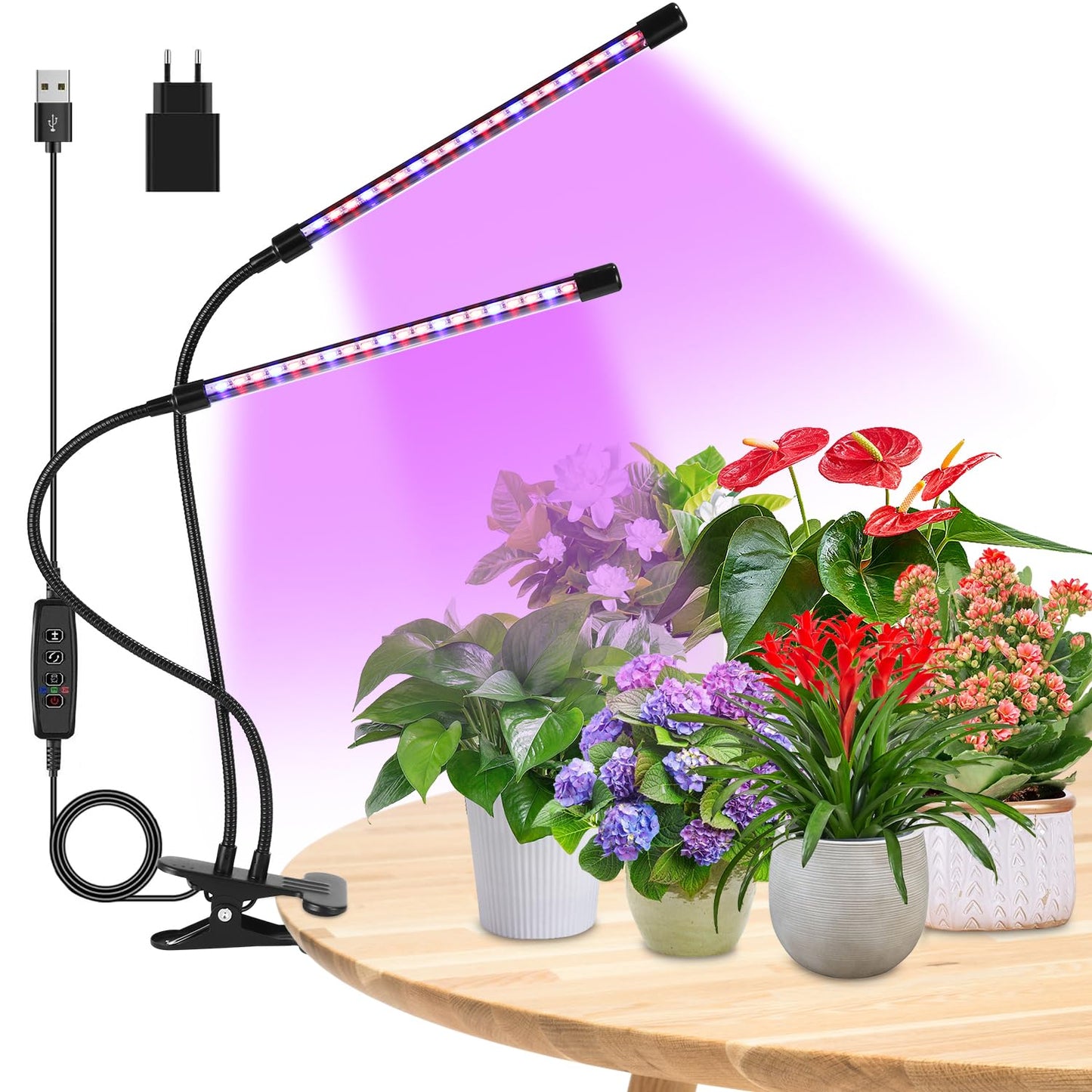 LED Pflanzenlampe mit Timer, 2 Köpfe, Dimmbar
