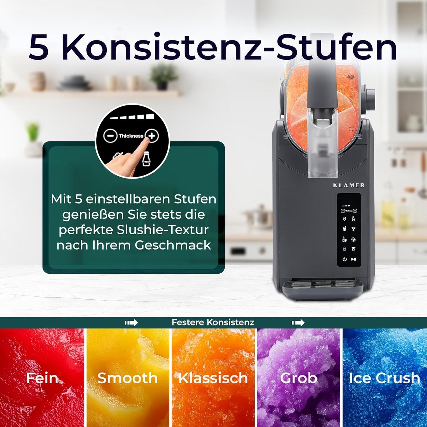 5in1 Slush Maschine mit Turbo Freeze, 2,6L Grau 5in1