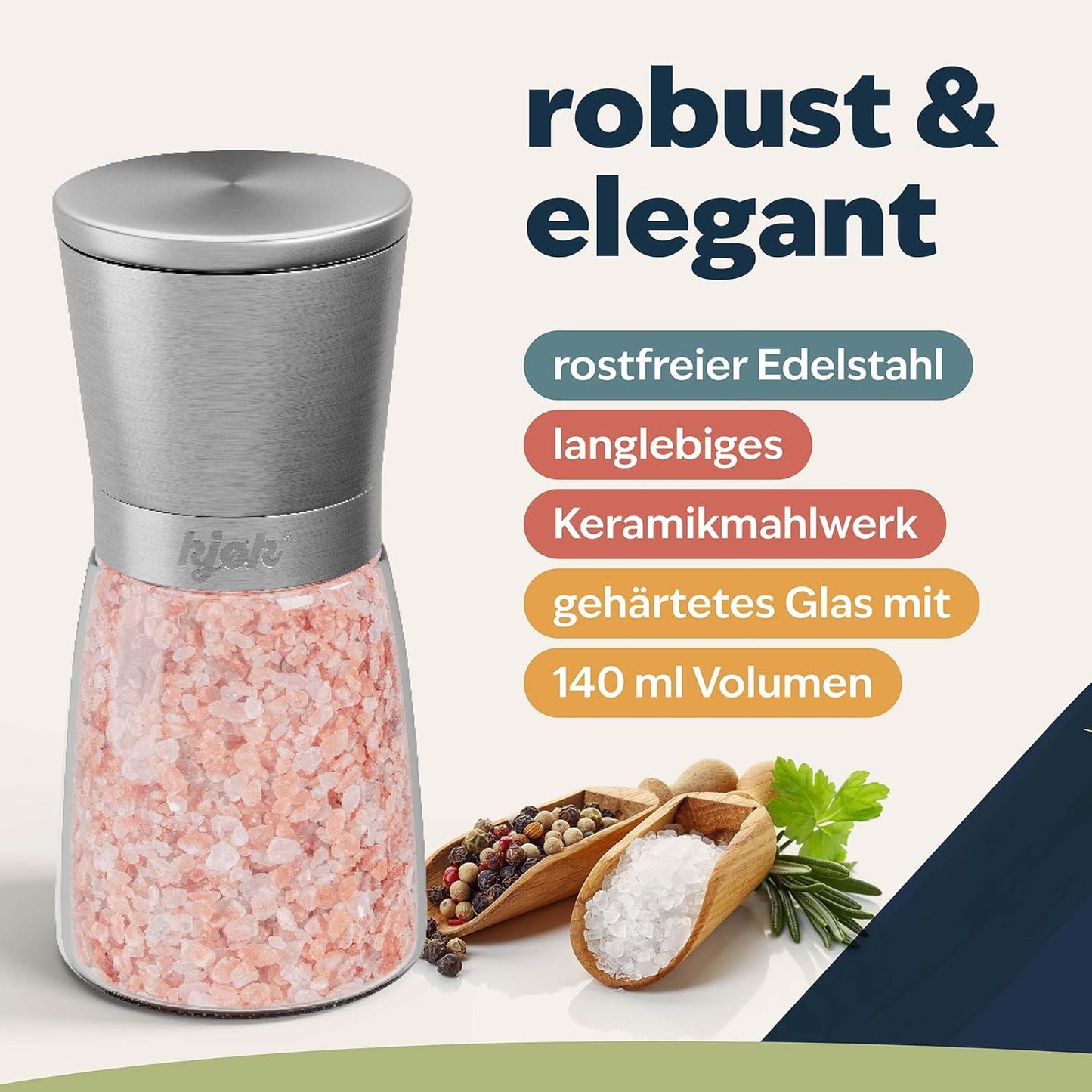 Salz- und Pfeffermühlenset mit verstellbarem Keramikmahlwerk, Kjøk Salz & Pfeffermühle Edelstahl / Glas