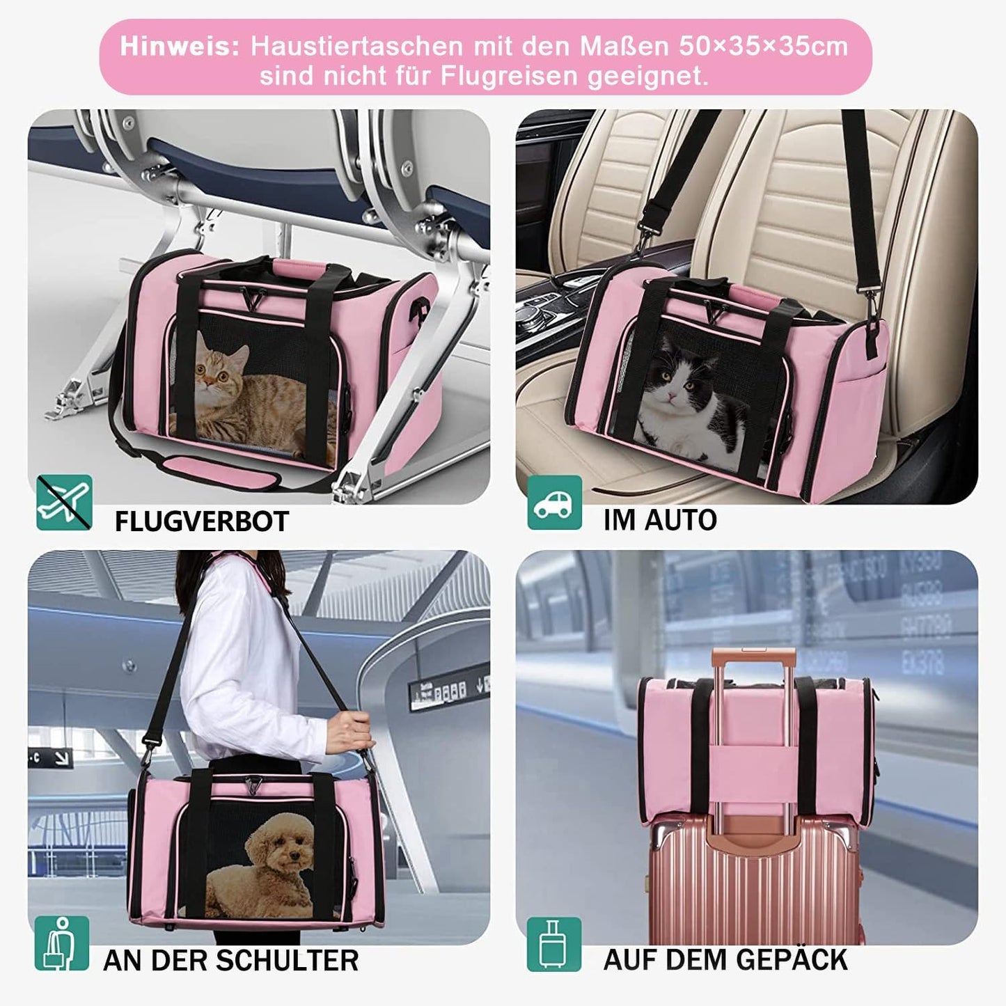 Faltbare Haustier-Transporttasche bis 5 kg, 43 x 28 x 28cm Rosa