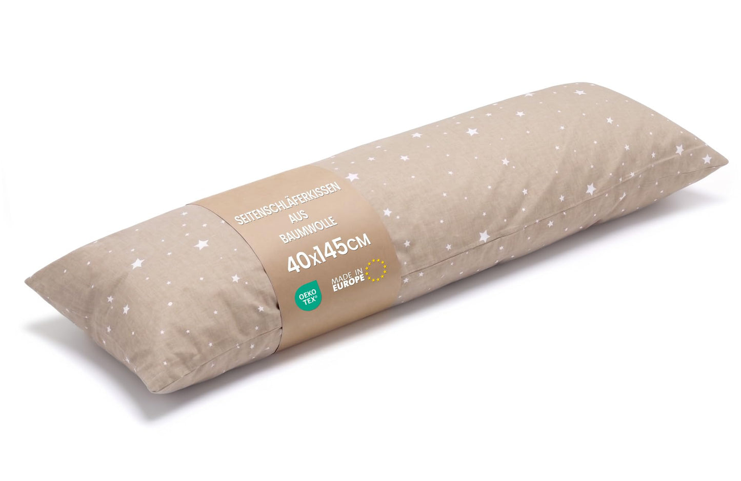 Seitenschläferkissen Schwangerschaft 40x145 cm, Beige mit Weiss Sternen 40x145 cm