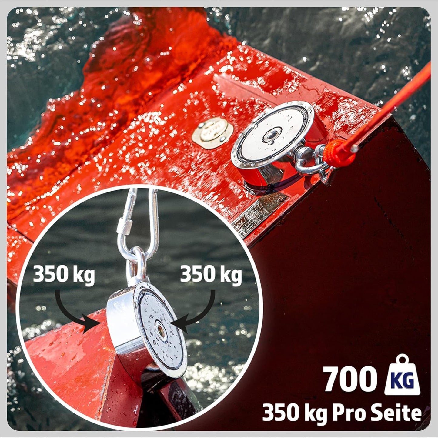 Magnetfischen Set - Neodym Magnet 700 KG mit Seil & Handschuhe, Ø 94 mm