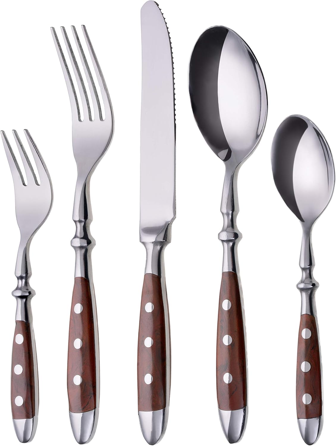 Tafelbesteck Set für 6 Personen (30-teilig), Braune Griffe ; 30-teilig | 6 Personen