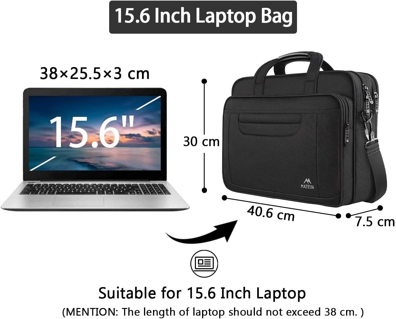 Laptoptasche 15,6 Zoll Aktentasche für Notebook, 15.6 Zoll Schwarz