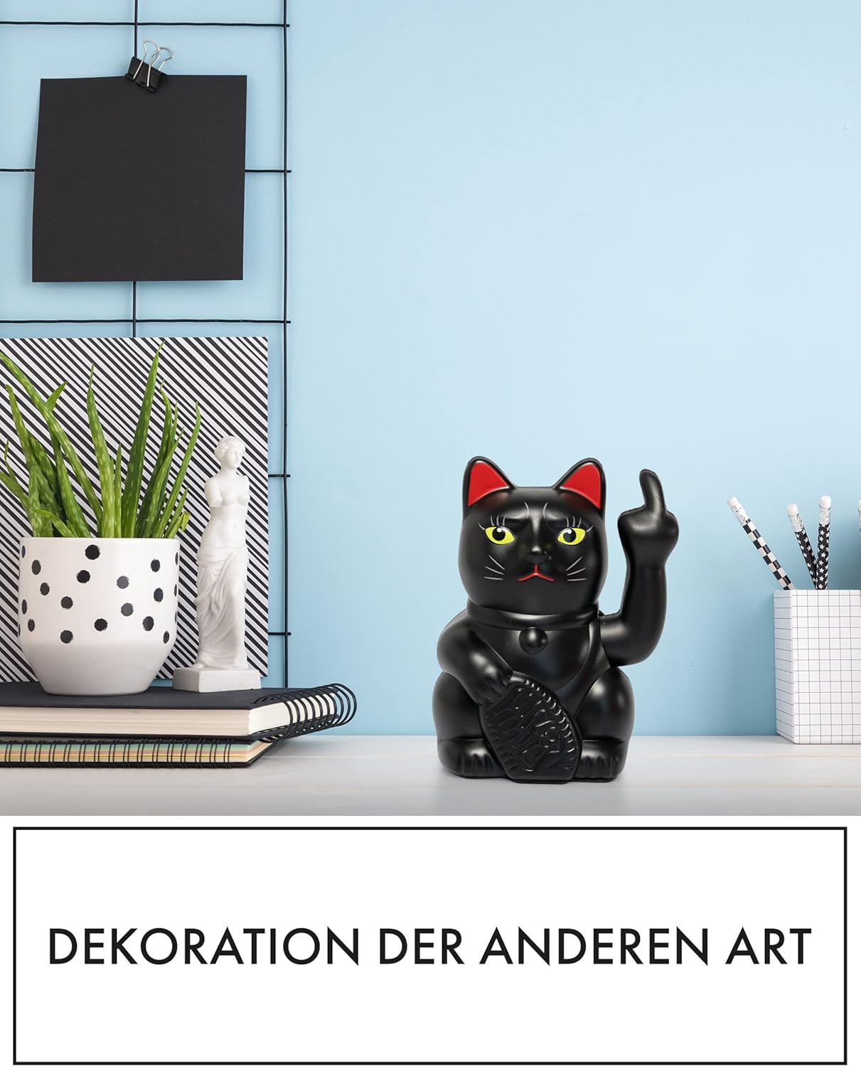 Winkekatze mit Mittelfinger, Rosa, Schwarz