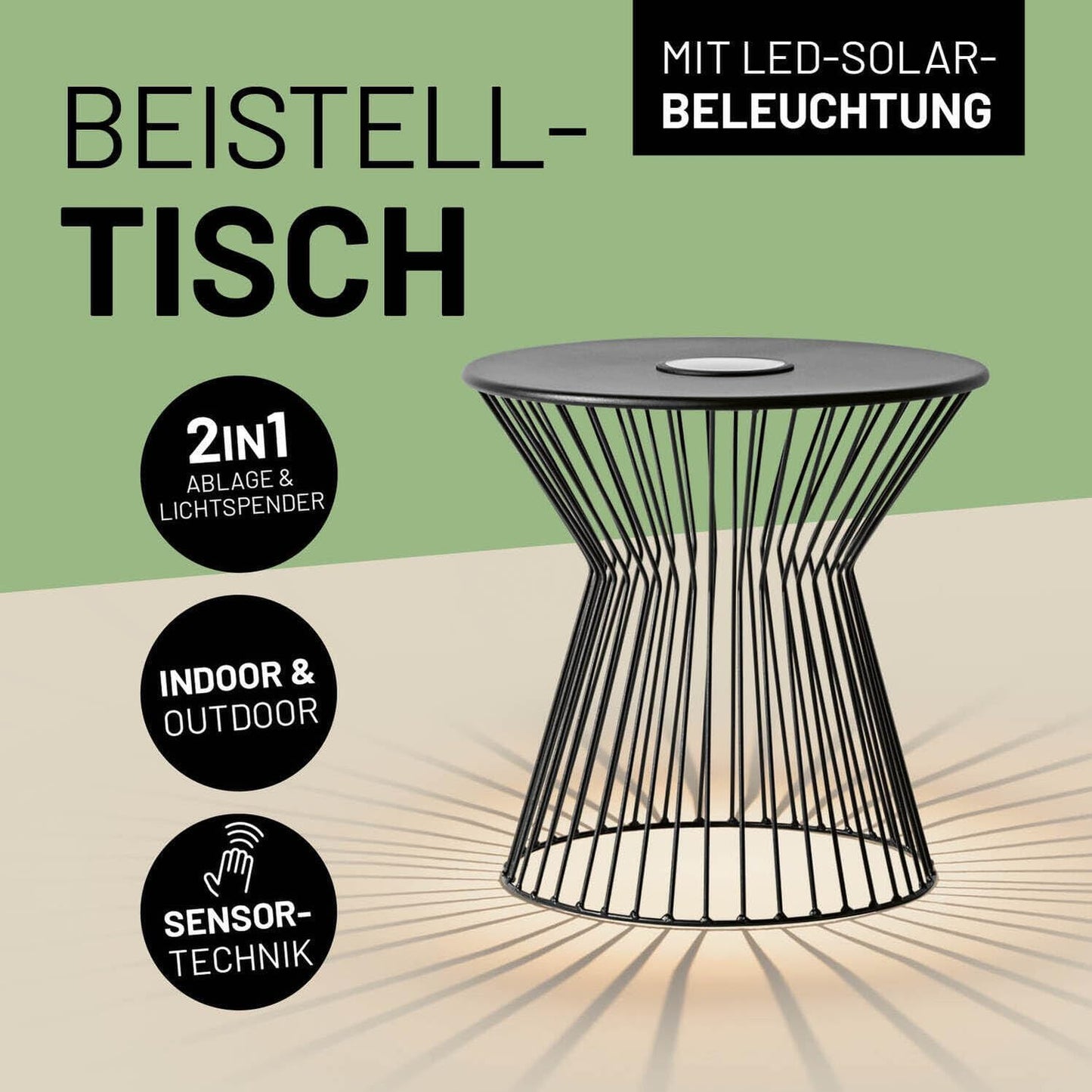 Beistelltisch mit LED-Solarbeleuchtung, 2in1