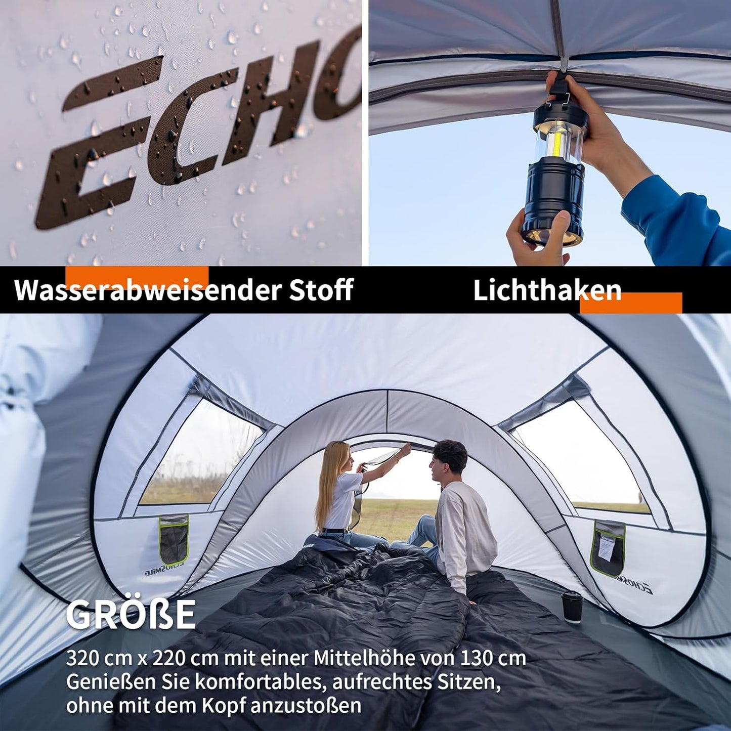 Pop-up Campingzelt für 5-8 Personen, wasserdicht, Weiss & Grau(5-8 Personen)