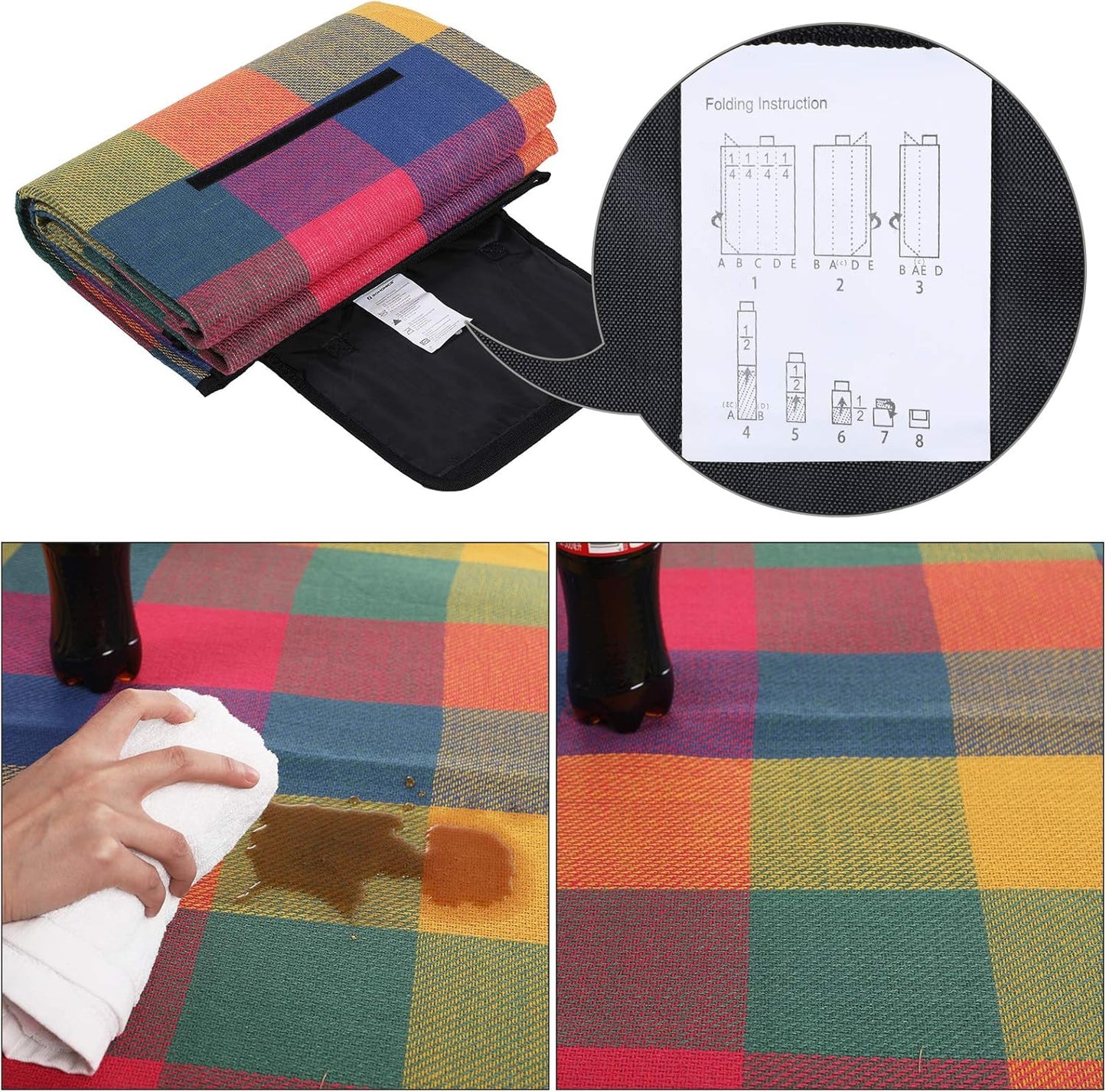 Picknick- und Campingdecke, Rot-grün-orange 150 x 195 cm (Rechteckig) Single
