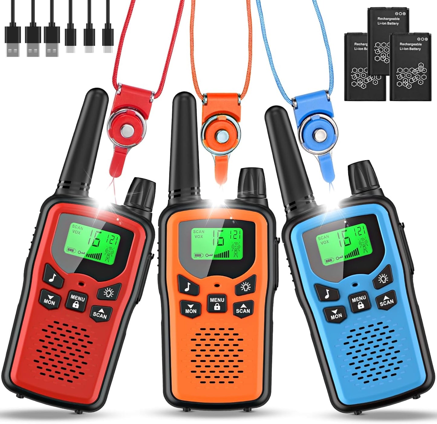 Walkie Talkie Set für Kinder, 3er Set Rot+Blau+Orange