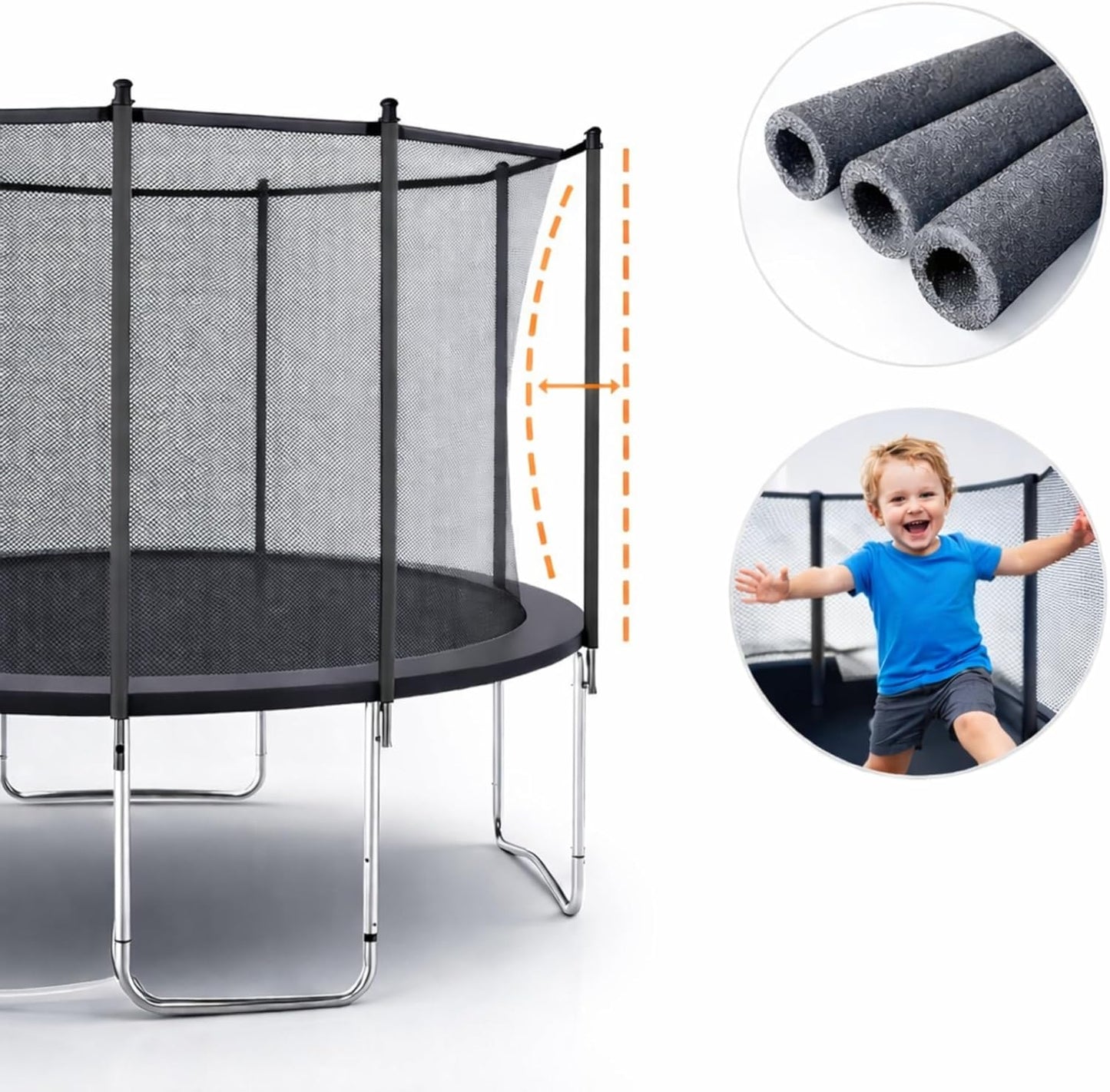 Trampolin Stangenschutz Polster-Set, Grau mit Stangen Kappen