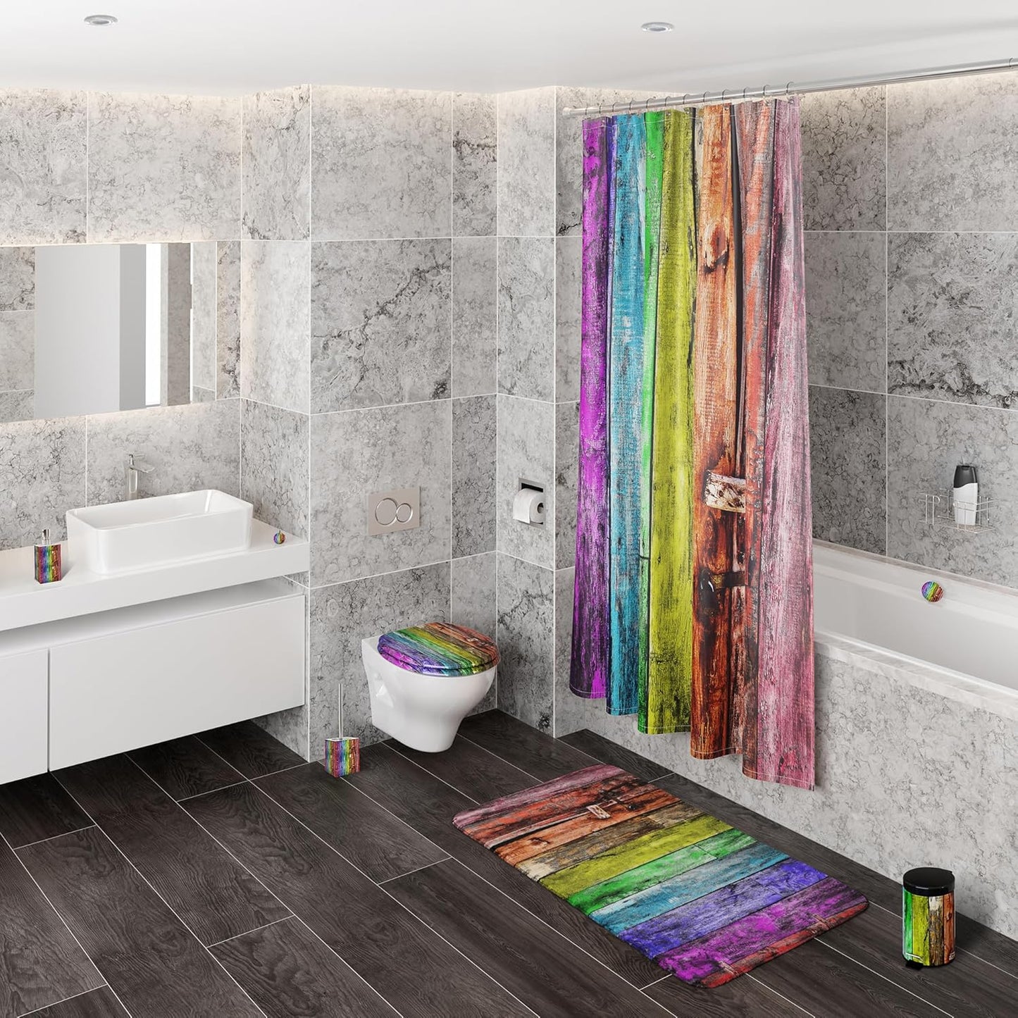 Rutschfester Badteppich, waschbar und weich, Rainbow 70 x 110 cm (Rechteckig)