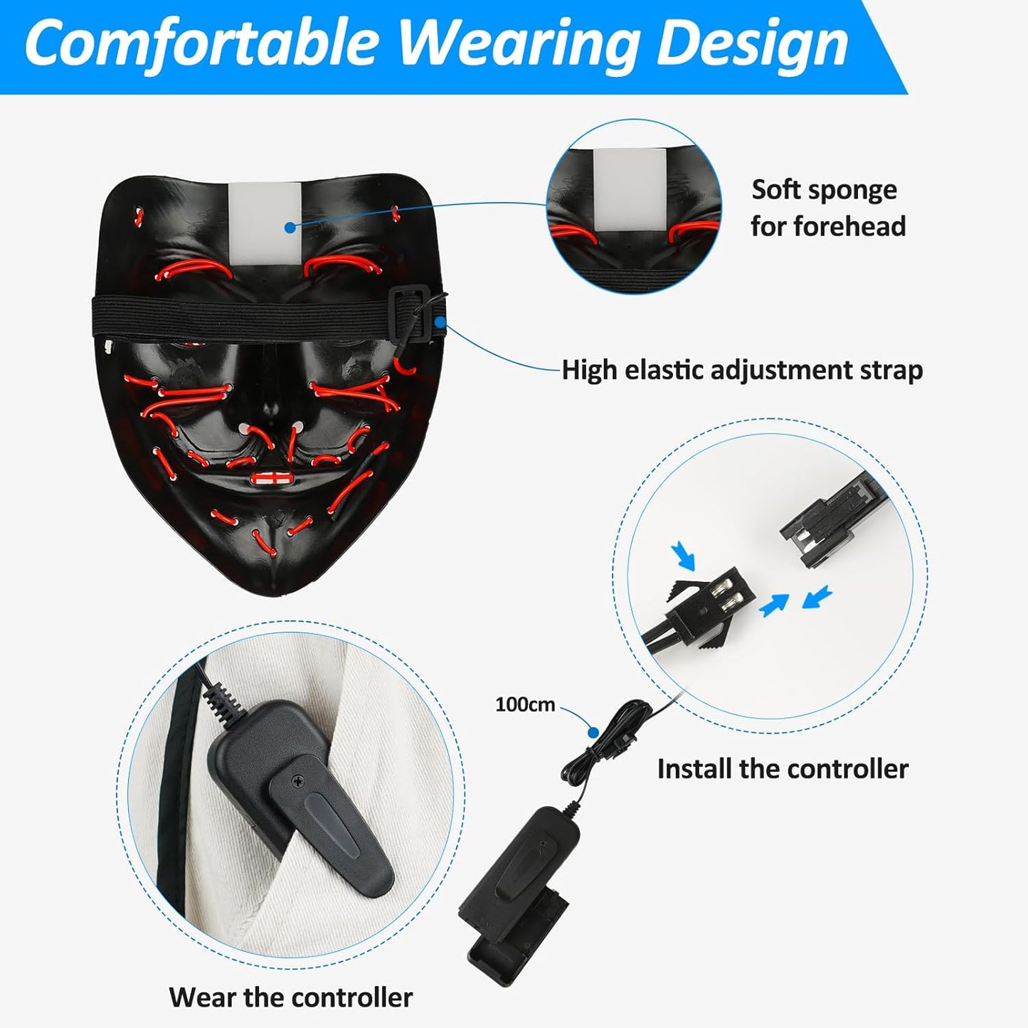 2er-Set LED-Halloweenmasken, Rot & Blau Masken Einheitsgröße