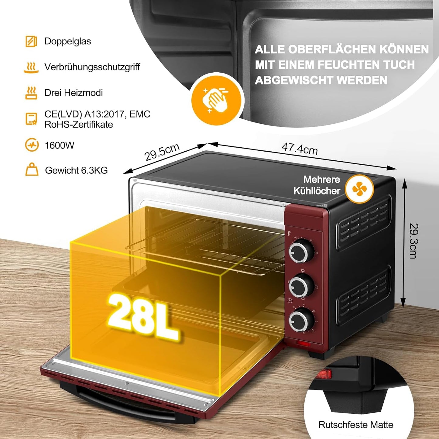 Mini-Backofen, Rot+schwarz