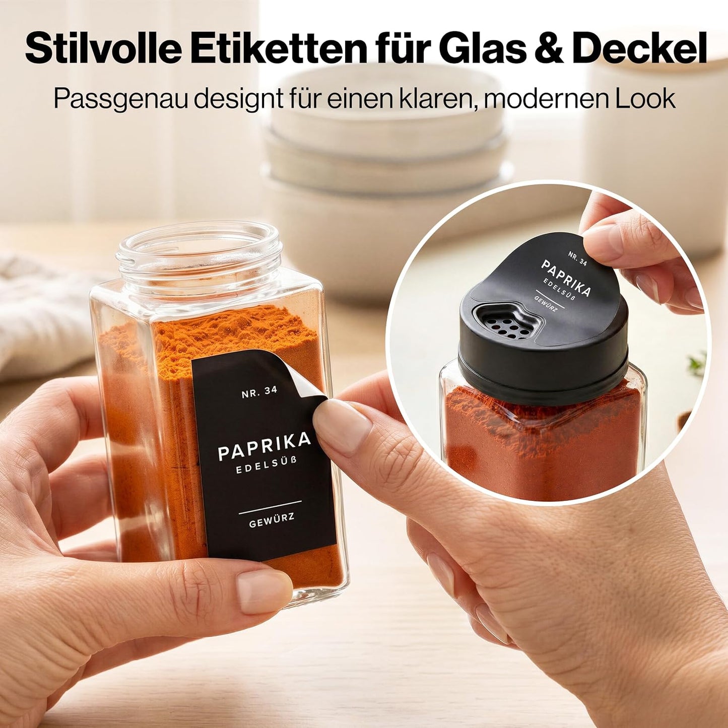 Gewürzgläser-Set mit verstellbarem Deckel, 12x200ml Verstellbare Deckel Schwarz