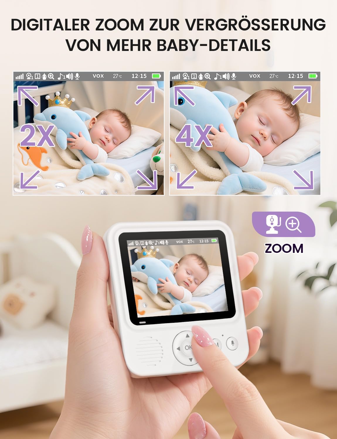 Babyphone mit Kamera und 2-Wege-Audio, 2.8 Zoll