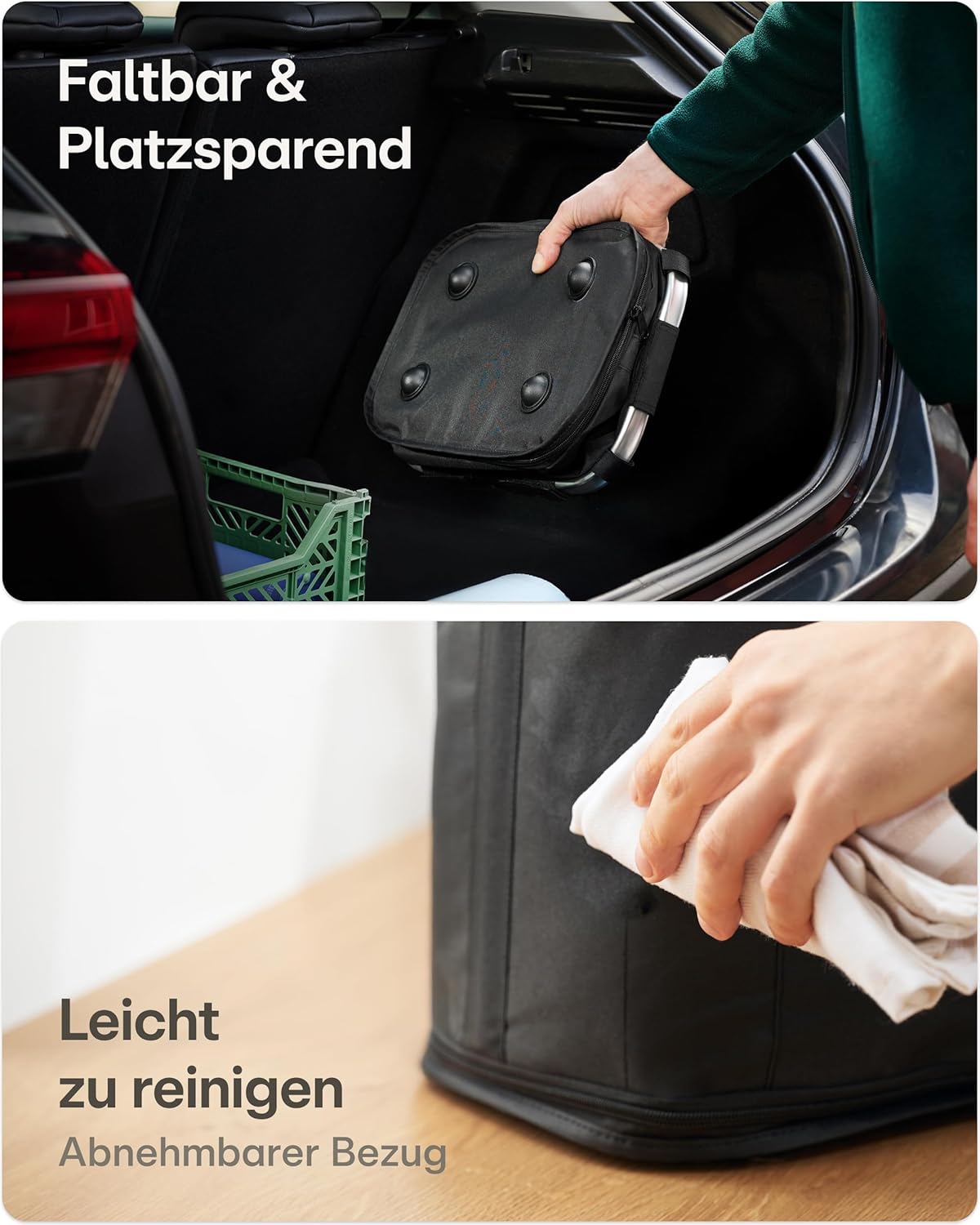 Faltbarer Einkaufskorb, Schwarz L