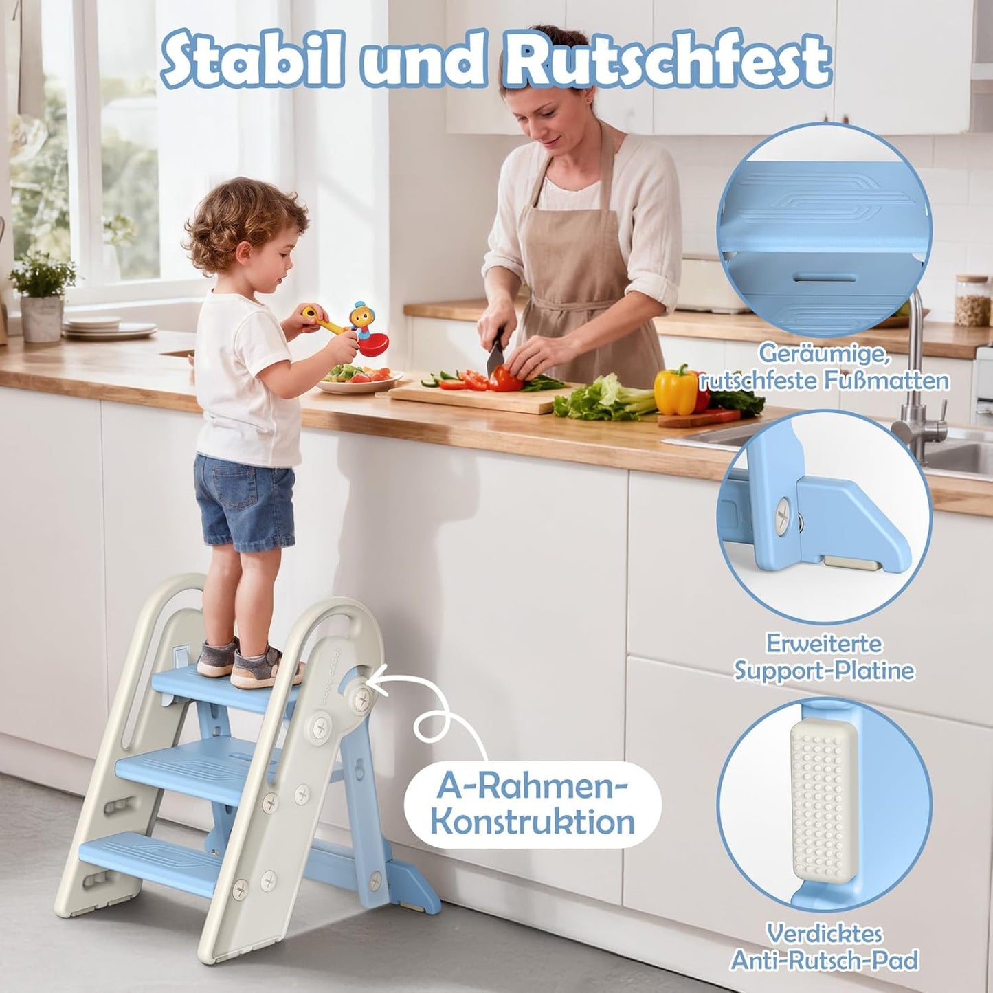 Höhenverstellbarer Tritthocker für Kinder, Blau