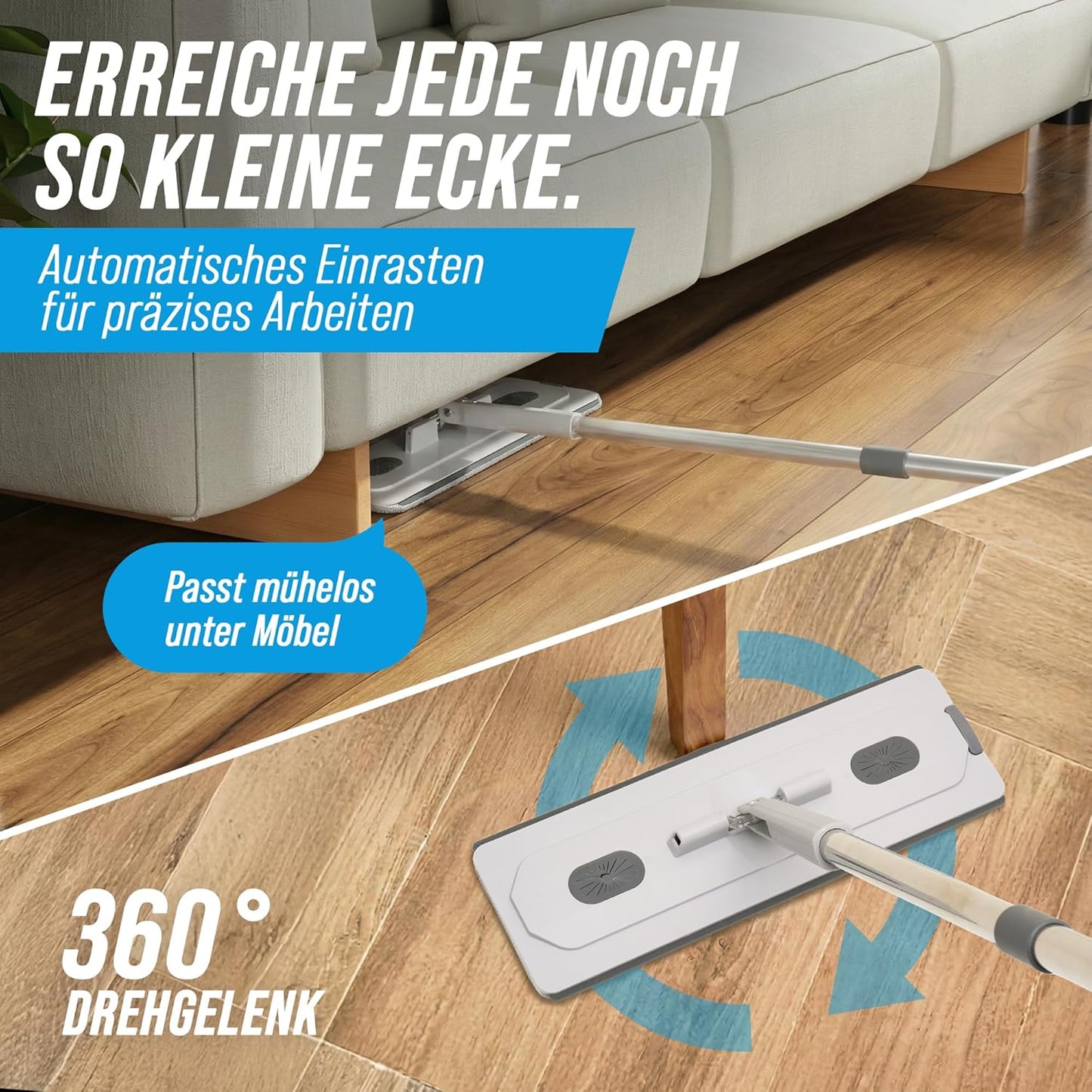 Wischmopp Set mit 2-Kammer-Eimer, Hellblau