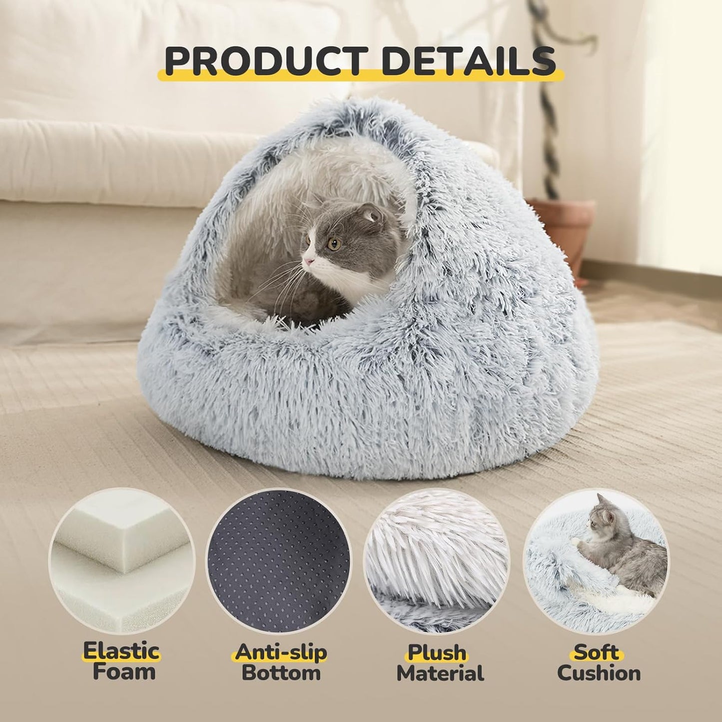 2 in 1 Kuschelbett und -höhle, Grau