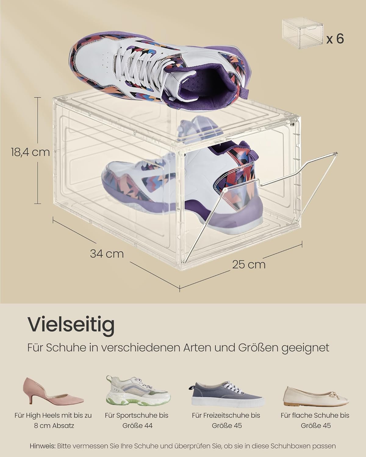 Schuh-Organizer Boxen-Set (6 Stück, stapelbar), Transparentes Weiss 6