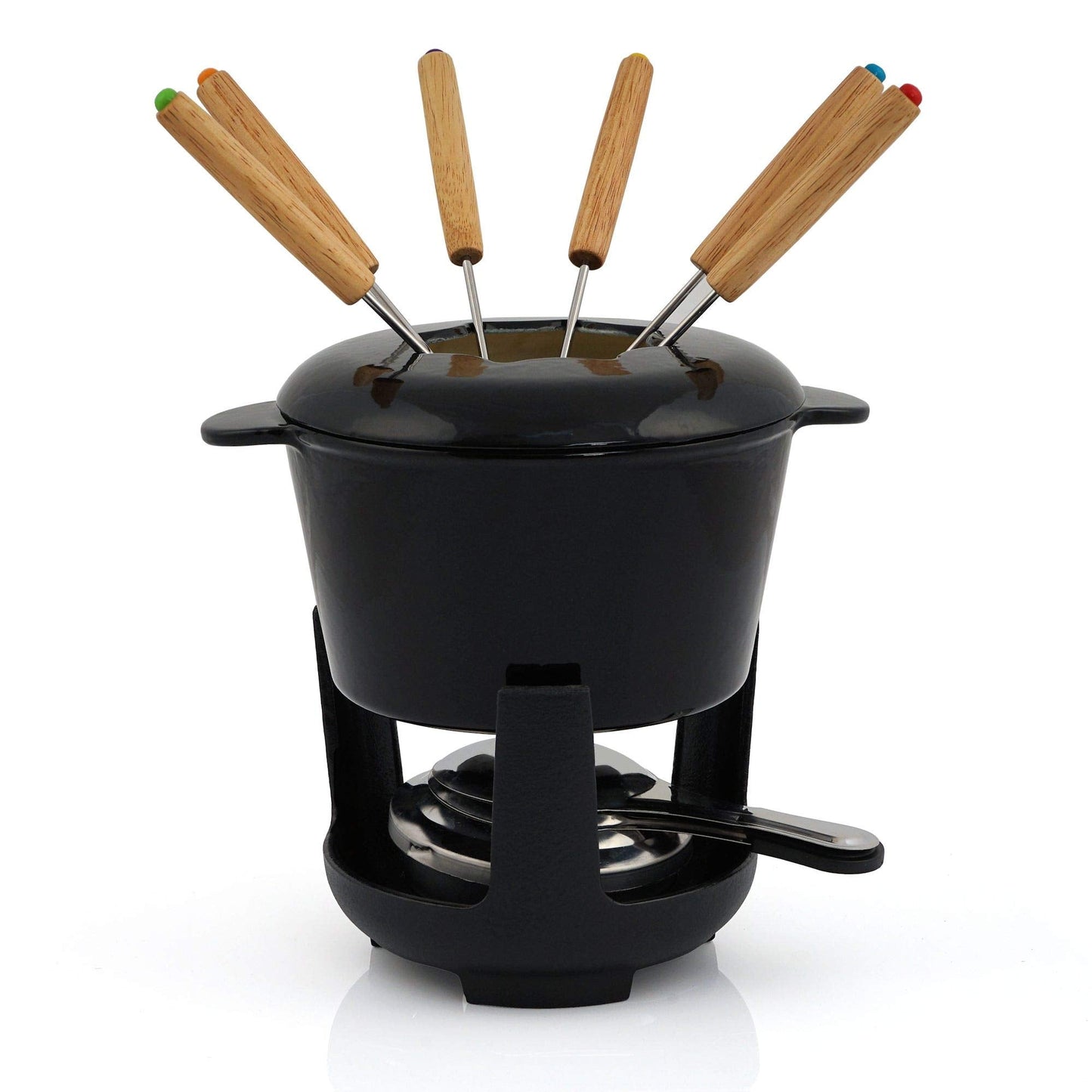 Fondue-Set, Schwarz / Creme Emailliert
