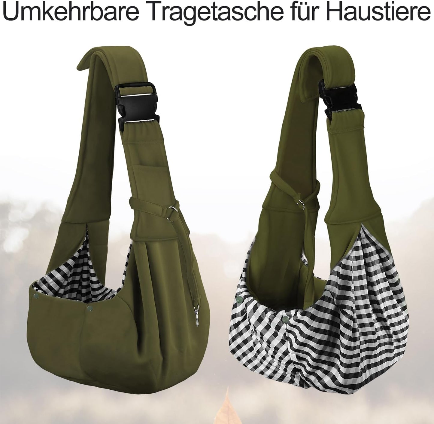 Reversibles Haustier-Tragetuch mit Halsband, Armeegrün