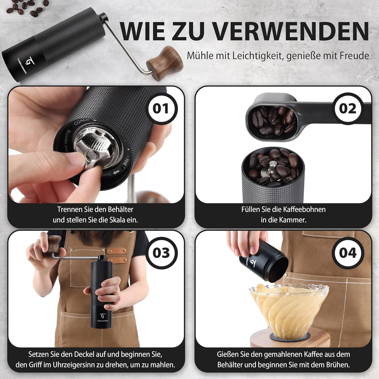 Manuelle Kaffeemühle mit Kegelmahlwerk (MCG-02), Mcg-02 Schwarz