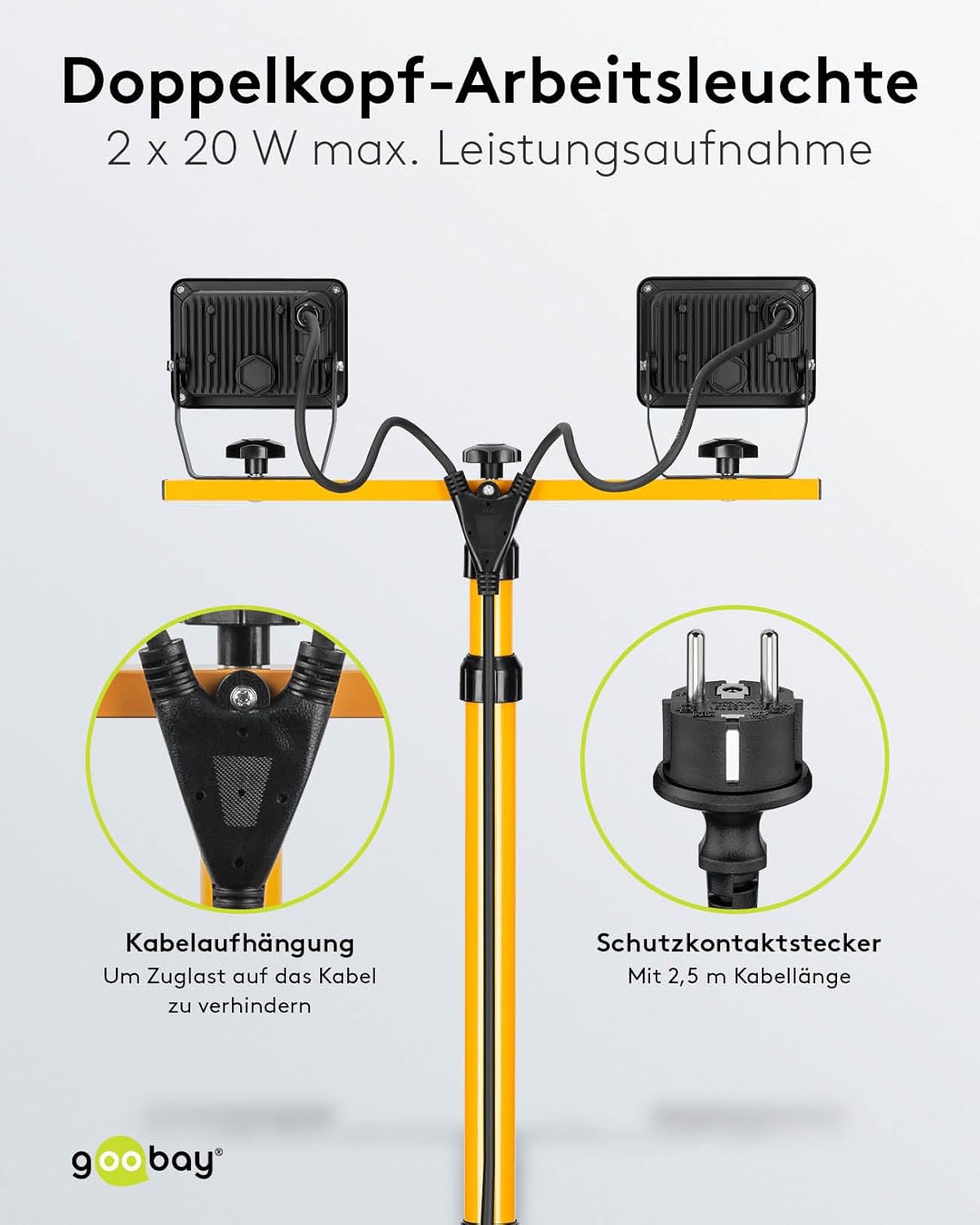 LED Baustrahler auf Teleskopstativ 57845, 2x 20 Watt (Version 2022)