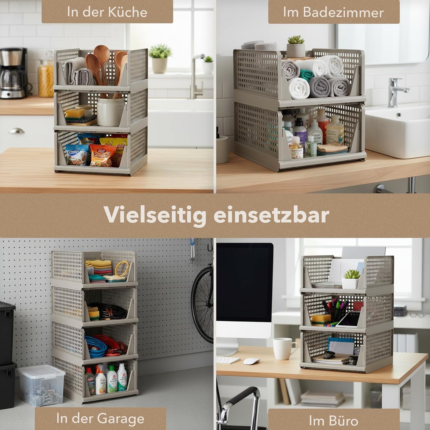 3er-Set Schrank-Organizer, Beige
