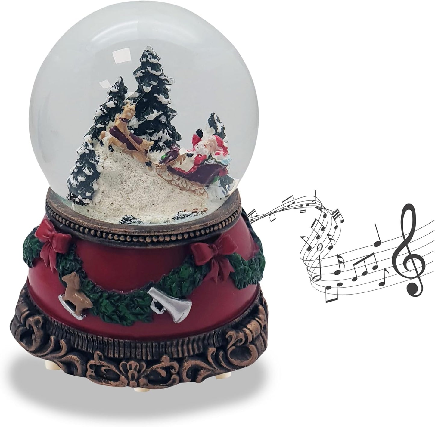 Schneekugel & Spieluhr Santa im Schlitten