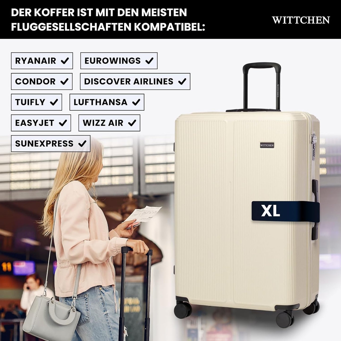 Hartschalen-Trolley mit Zahlenschloss, Creme Grosser Koffer - XL