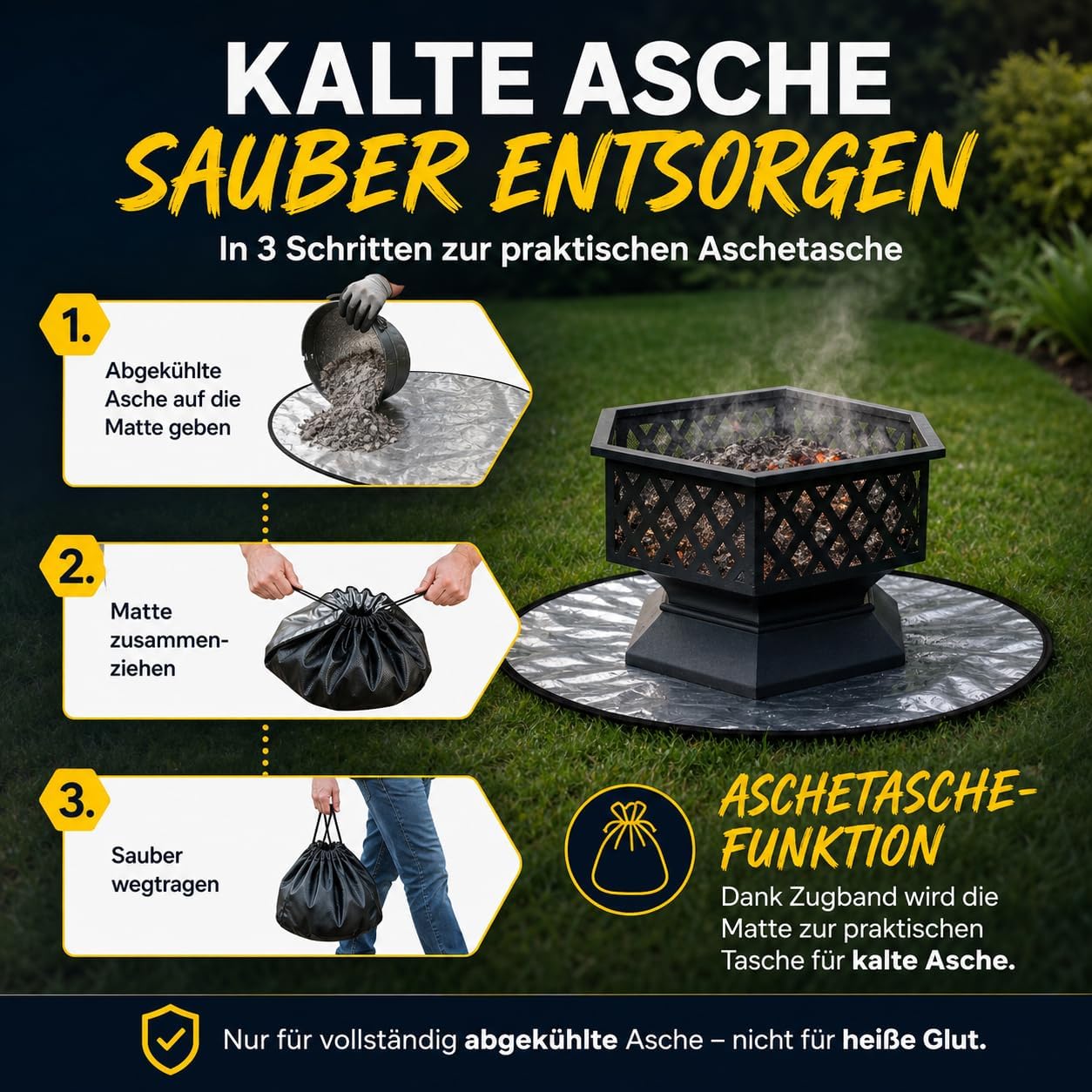 Hitzeschutz-Grillmatte mit Aschetasche, 97 cm