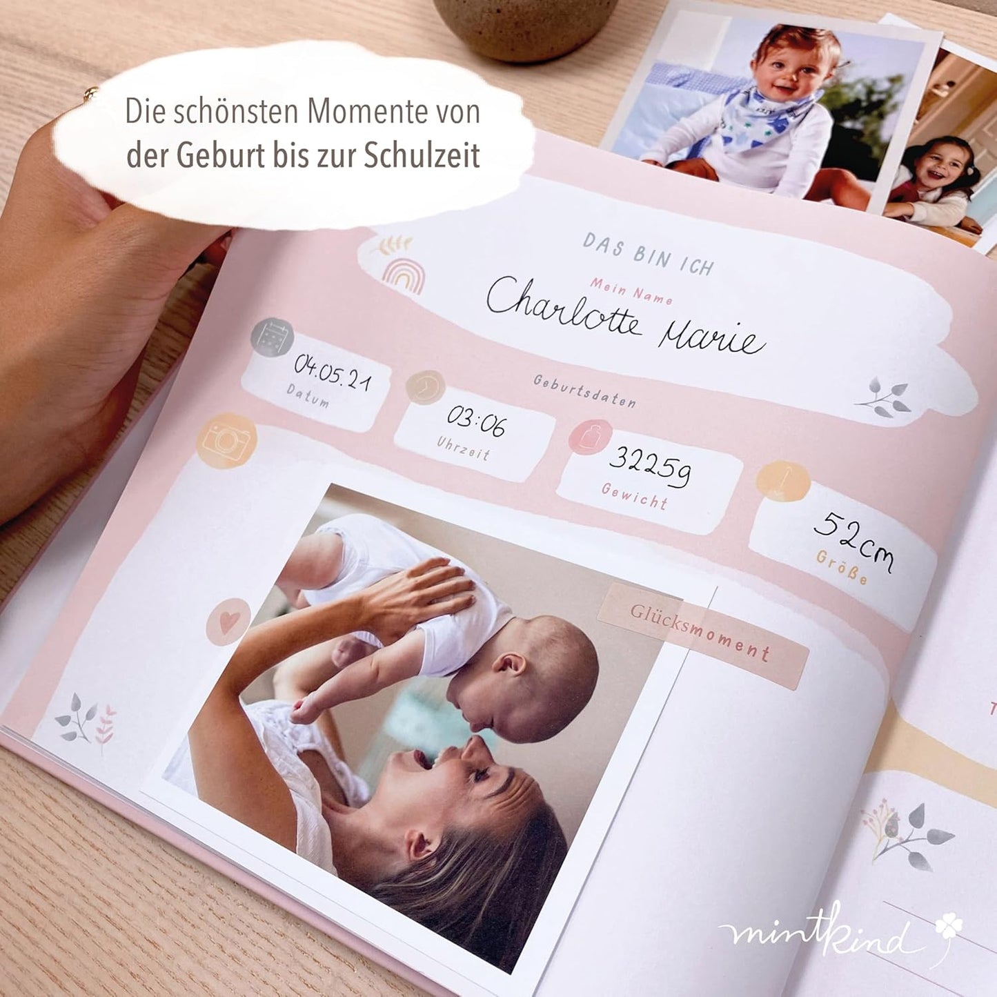 "Meine Kindheit" Erinnerungsalbum für die ersten 10 Jahre, mit Stickerset, Blumen