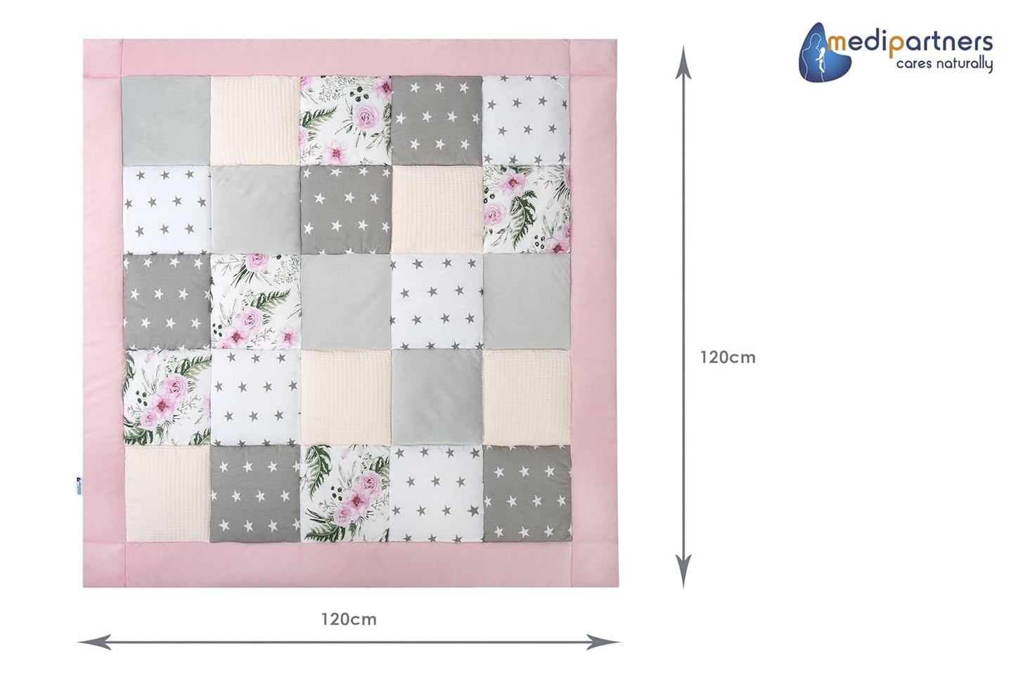 Krabbeldecke, 120x120cm Rosa Blumen