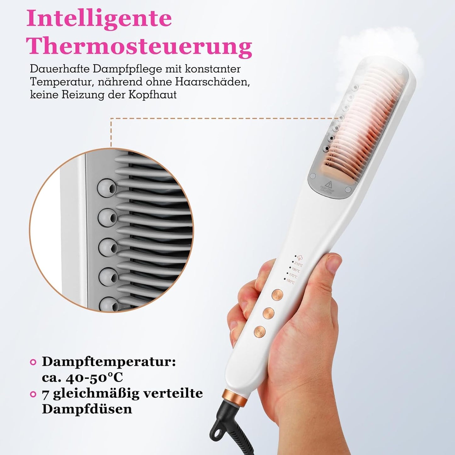 Dampf-Haarglätter-Bürste, Weiss