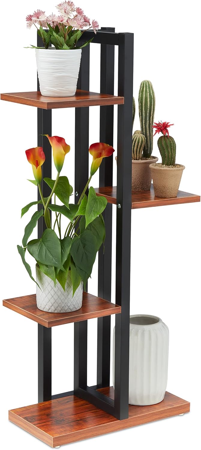 4-stufiges Indoor-Blumenregal in Holzoptik, Dunkelbraun 93x42,5x22,5 cm